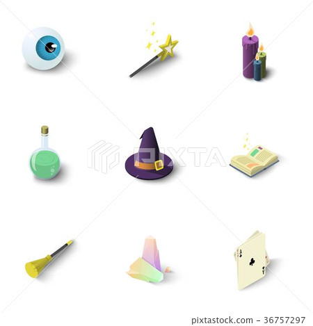 Wizard things icons set, isometric style 36757297
