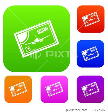 Stamp with plane and text Miami inside set collection Stamp with plane and text Miami inside set collection 36757307