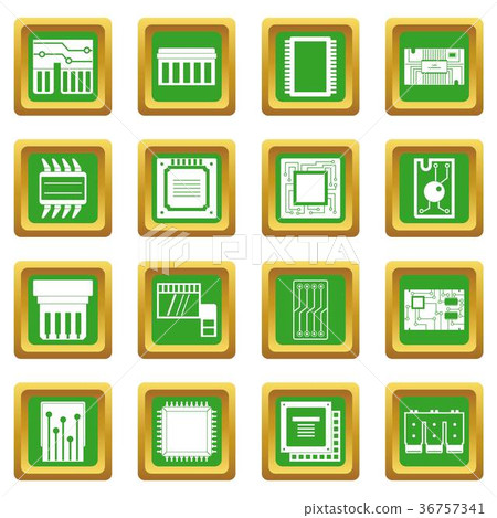 Computer chips icons set green 36757341