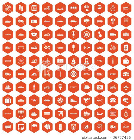 100 public transport icons hexagon orange 36757436
