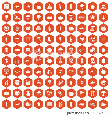 100 pumpkin icons hexagon orange 36757463