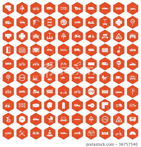 100 road icons hexagon orange 100 road icons hexagon orange 36757540