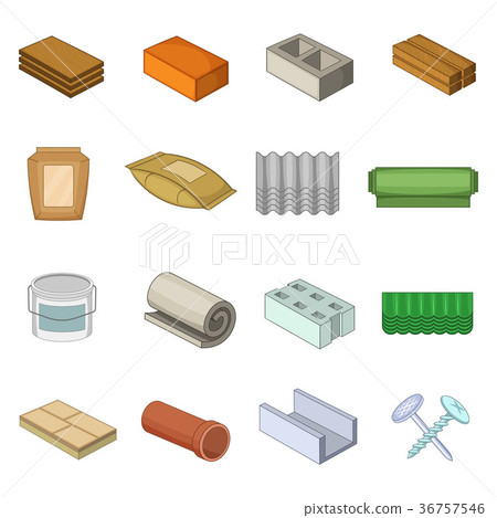 Building material icons set, cartoon style Building material icons set, cartoon style 36757546