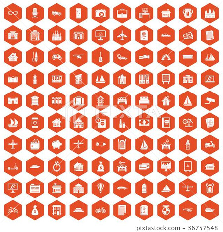 100 property icons hexagon orange 100 property icons hexagon orange 36757548