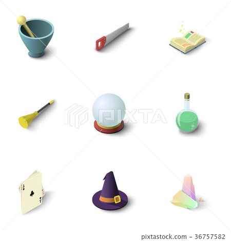 Wizard stuff icons set, isometric style 36757582