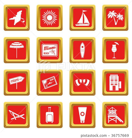 Miami icons set red 36757669