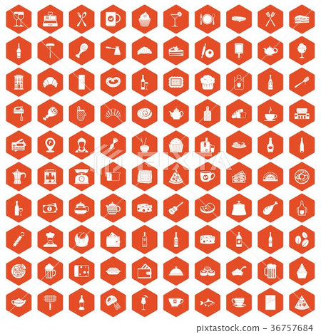 100 restaurant icons hexagon orange 36757684