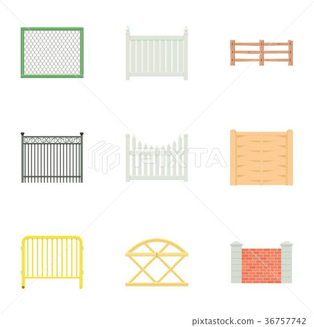 Decorative fence icons set, cartoon style Decorative fence icons set, cartoon style 36757742