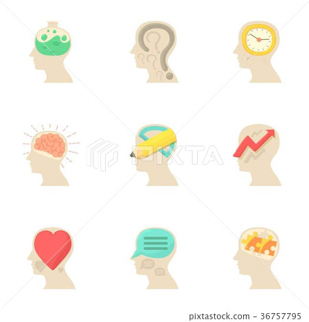 Imagination in head icons set, cartoon style Imagination in head icons set, cartoon style 36757795