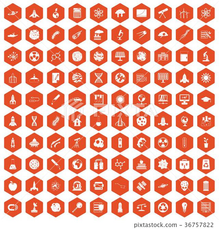 100 space icons hexagon orange 100 space icons hexagon orange 36757822