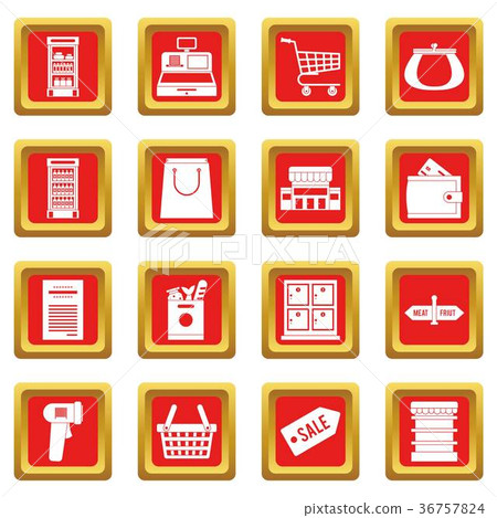 Supermarket icons set red 36757824