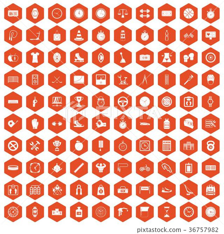 100 stopwatch icons hexagon orange 36757982