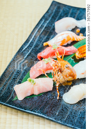 Raw and fresh salmon tuna shrimp and other sushi Raw and fresh salmon tuna shrimp and other sushi 36757992