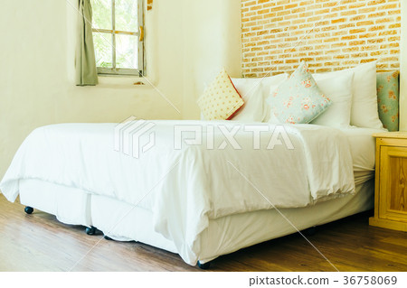 Pillow on bed decoration in bedroom interior Pillow on bed decoration in bedroom interior 36758069