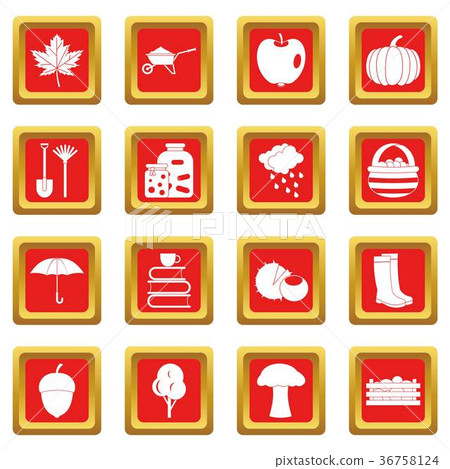 Autumn icons set red - Stock Illustration [36758124] - PIXTA