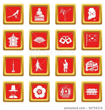 South Korea icons set red South Korea icons set red 36758314