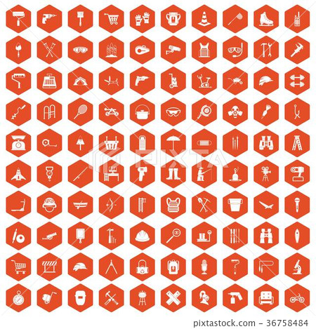 100 tackle icons hexagon orange 36758484