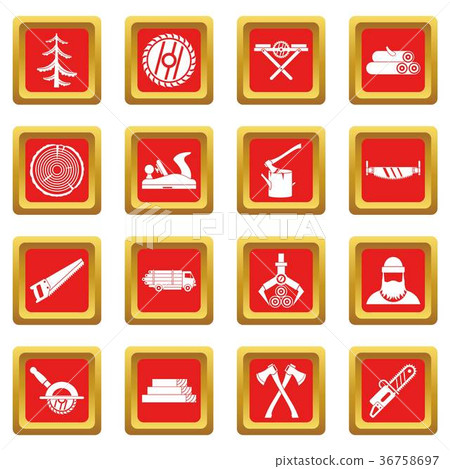 Timber industry icons set red 36758697
