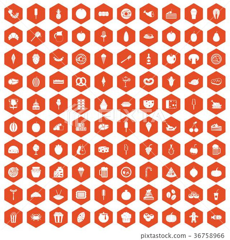 100 tasty food icons hexagon orange 36758966
