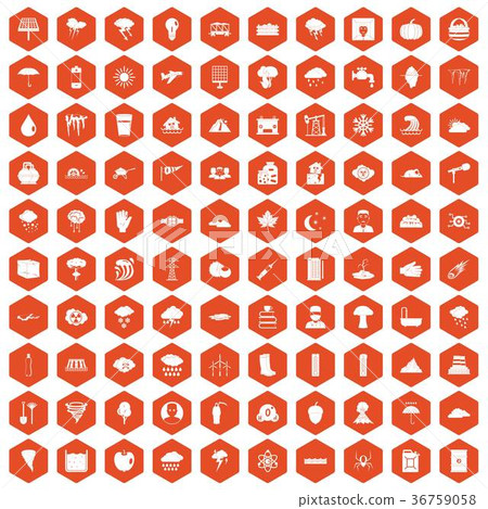 100 thunderstorm icons hexagon orange 100 thunderstorm icons hexagon orange 36759058