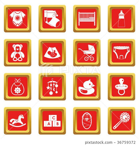 Newborn icons set red 36759372
