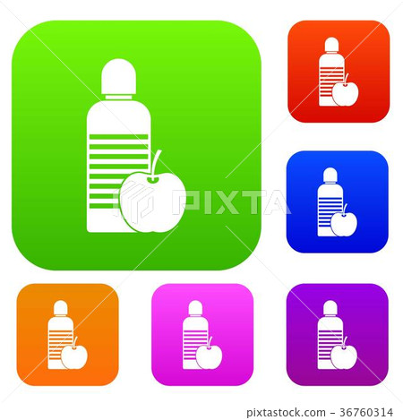 Bottle of water and apple set collection 36760314