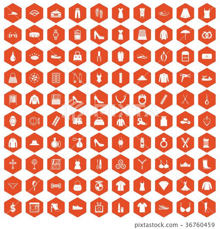 100 womens accessories icons hexagon orange 36760459