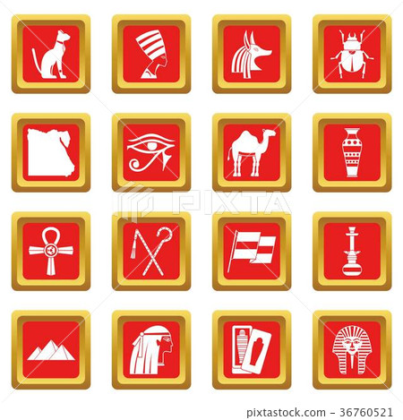 Egypt travel items icons set red Egypt travel items icons set red 36760521