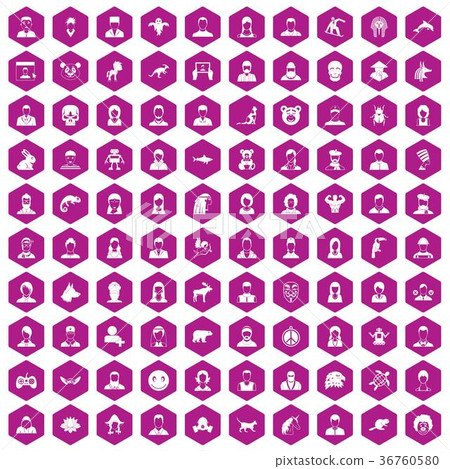 100 avatar icons hexagon violet 36760580