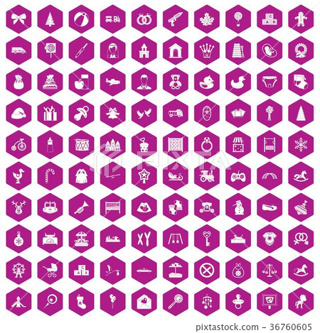 100 baby icons hexagon violet 100 baby icons hexagon violet 36760605