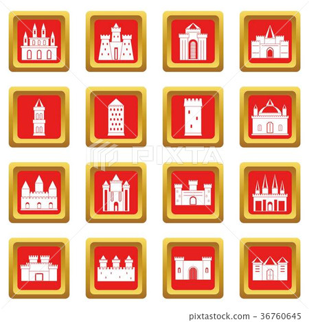 Towers and castles icons set red 36760645