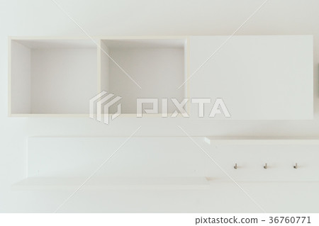 Empty White wooden shelves Empty White wooden shelves 36760771