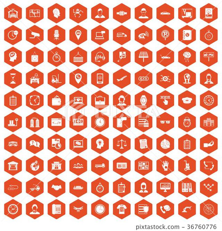 100 working hours icons hexagon orange 100 working hours icons hexagon orange 36760776