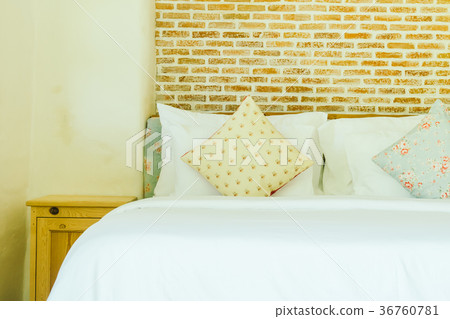 Pillow on bed decoration in bedroom interior Pillow on bed decoration in bedroom interior 36760781