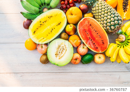 Mixed fruits with apple banana orange and other Mixed fruits with apple banana orange and other 36760787
