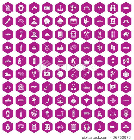 100 adventure icons hexagon violet 36760973