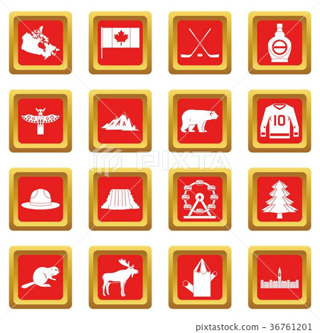 Canada travel icons set red 36761201