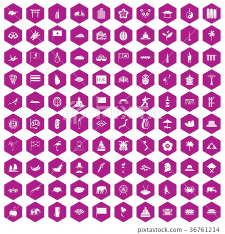 100 asian icons hexagon violet 100 asian icons hexagon violet 36761214