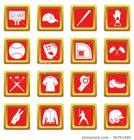 Baseball icons set red 36761480