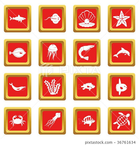 Sea animals icons set red 36761634