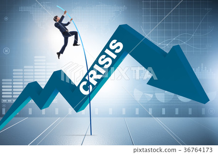 Businessman pole vaulting over crisis in business 36764173