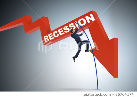 Businessman pole vaulting over crisis in business 36764174