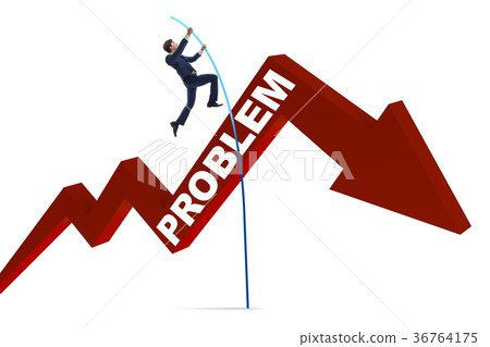 Businessman pole vaulting over problems in 36764175