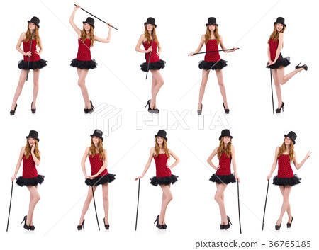 Girl in red polka-dot dress isolated on white Girl in red polka-dot dress isolated on white 36765185