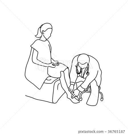 Doctor examining foot muscle of female patient Doctor examining foot muscle of female patient 36765187