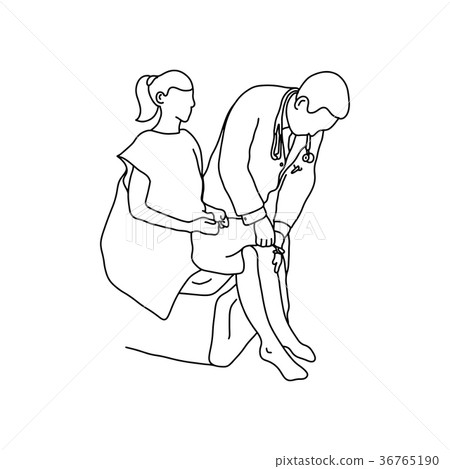 Neurologist using small hammer to test knee reflex 36765190