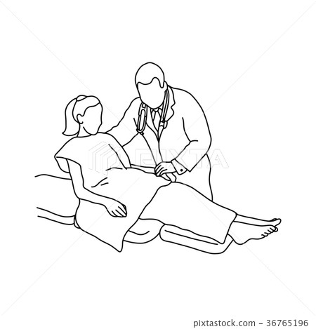 Doctor pulling female patient to sit on the bed  36765196