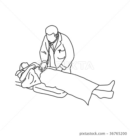 Doctor examining abdominal area of female patient 36765200