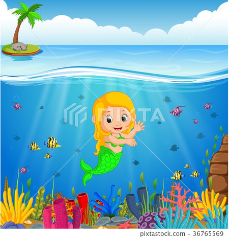 Cartoon mermaid underwater 36765569