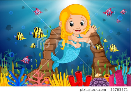Cartoon mermaid underwater 36765571